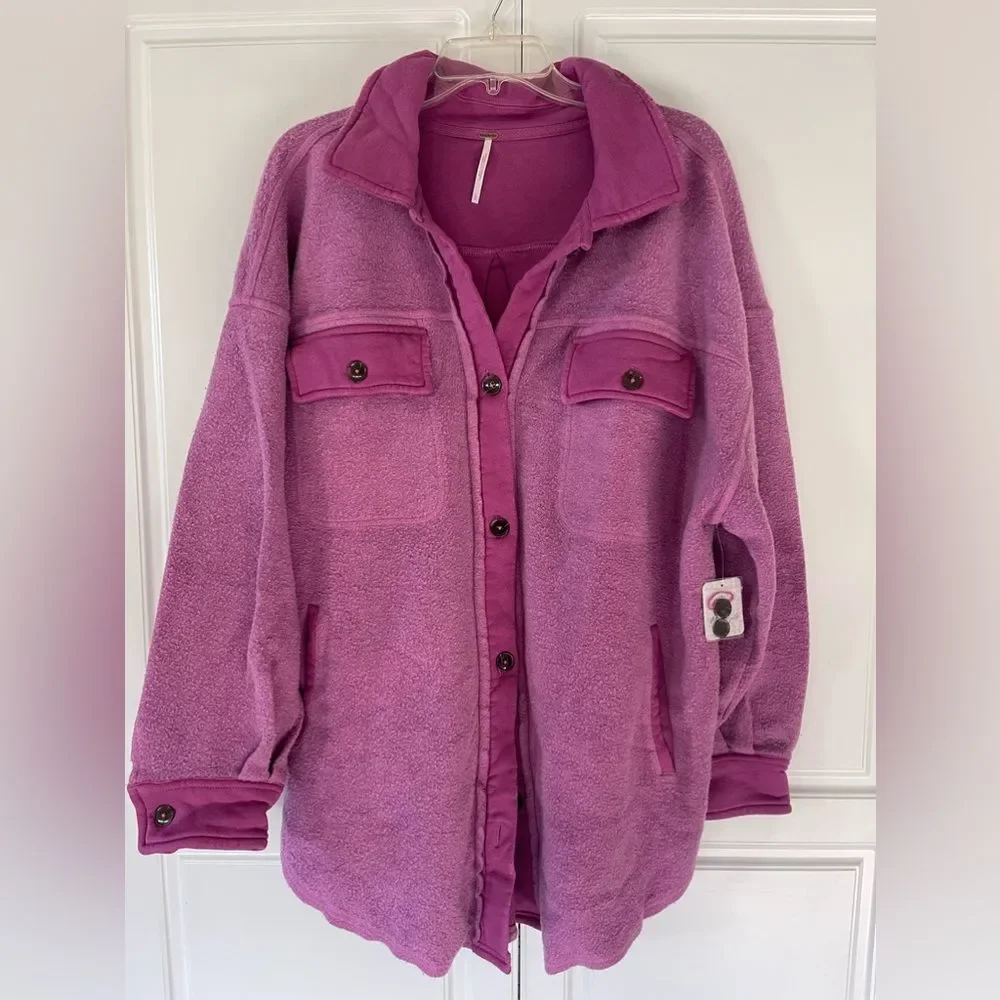 NEW FREE PEOPLE RUBY JACKET SHIRT SHACKET IN PINK ENVY - Picture 4 of 4